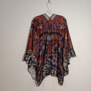Soft Surroundings Velevt Floral Mixed Print Beaded Bohemian Kimono Shrug